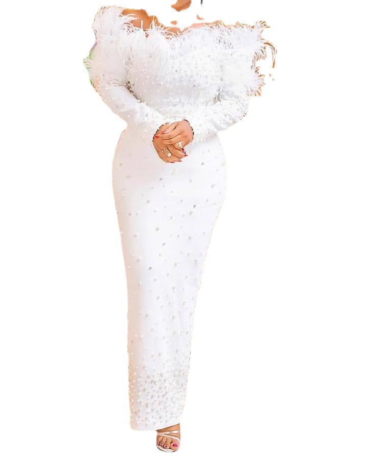 2021 European and American foreign trade women's wear nail bead wrapped hip sexy dress