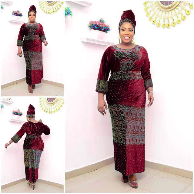 African fashion celebrities women's Flannelette front and rear hot drill # three piece # Skirt Set + headscarf