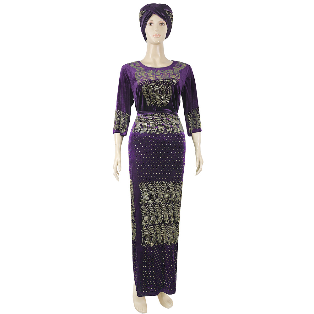 African fashion celebrities women's Flannelette front and rear hot drill # three piece # Skirt Set + headscarf