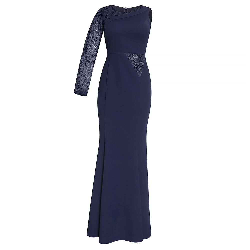 African large women's dress express temperament slim asymmetric lace sleeve dress fishtail long evening dress