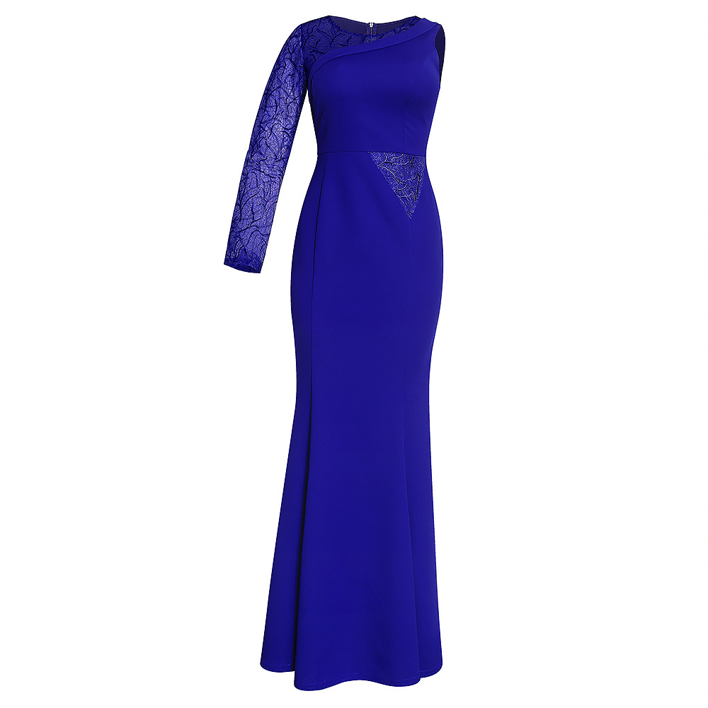 African large women's dress express temperament slim asymmetric lace sleeve dress fishtail long evening dress