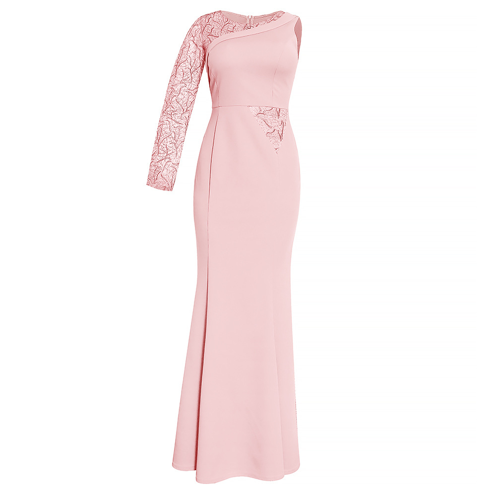 African large women's dress express temperament slim asymmetric lace sleeve dress fishtail long evening dress