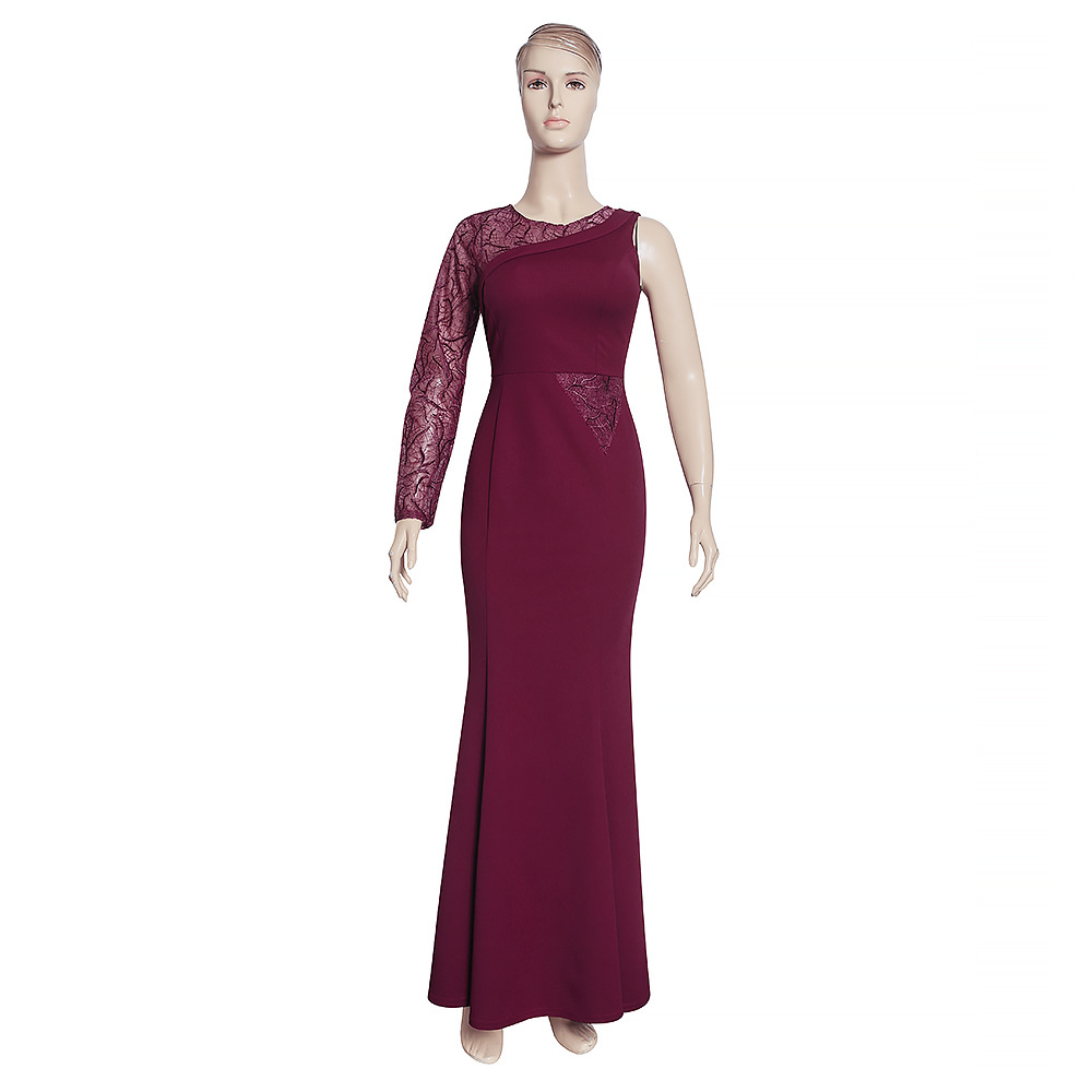 African large women's dress express temperament slim asymmetric lace sleeve dress fishtail long evening dress