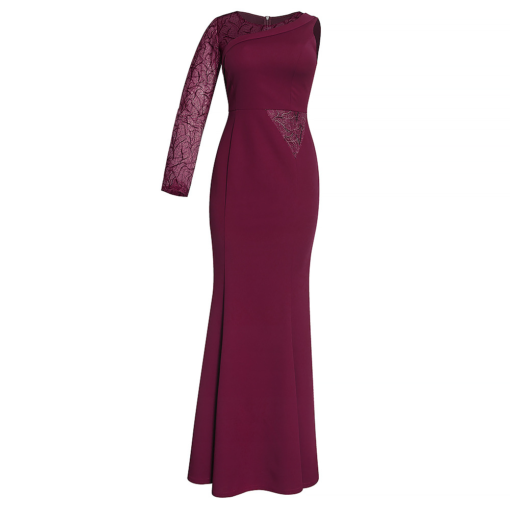 African large women's dress express temperament slim asymmetric lace sleeve dress fishtail long evening dress