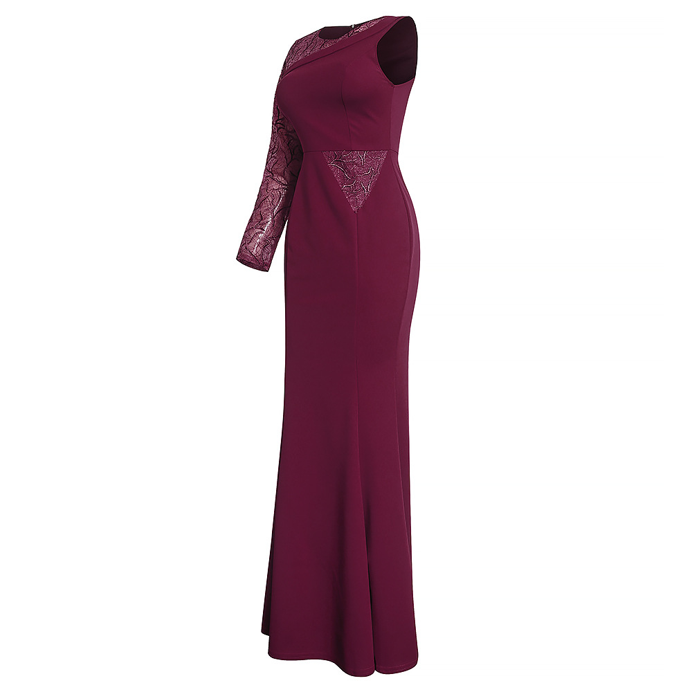 African large women's dress express temperament slim asymmetric lace sleeve dress fishtail long evening dress