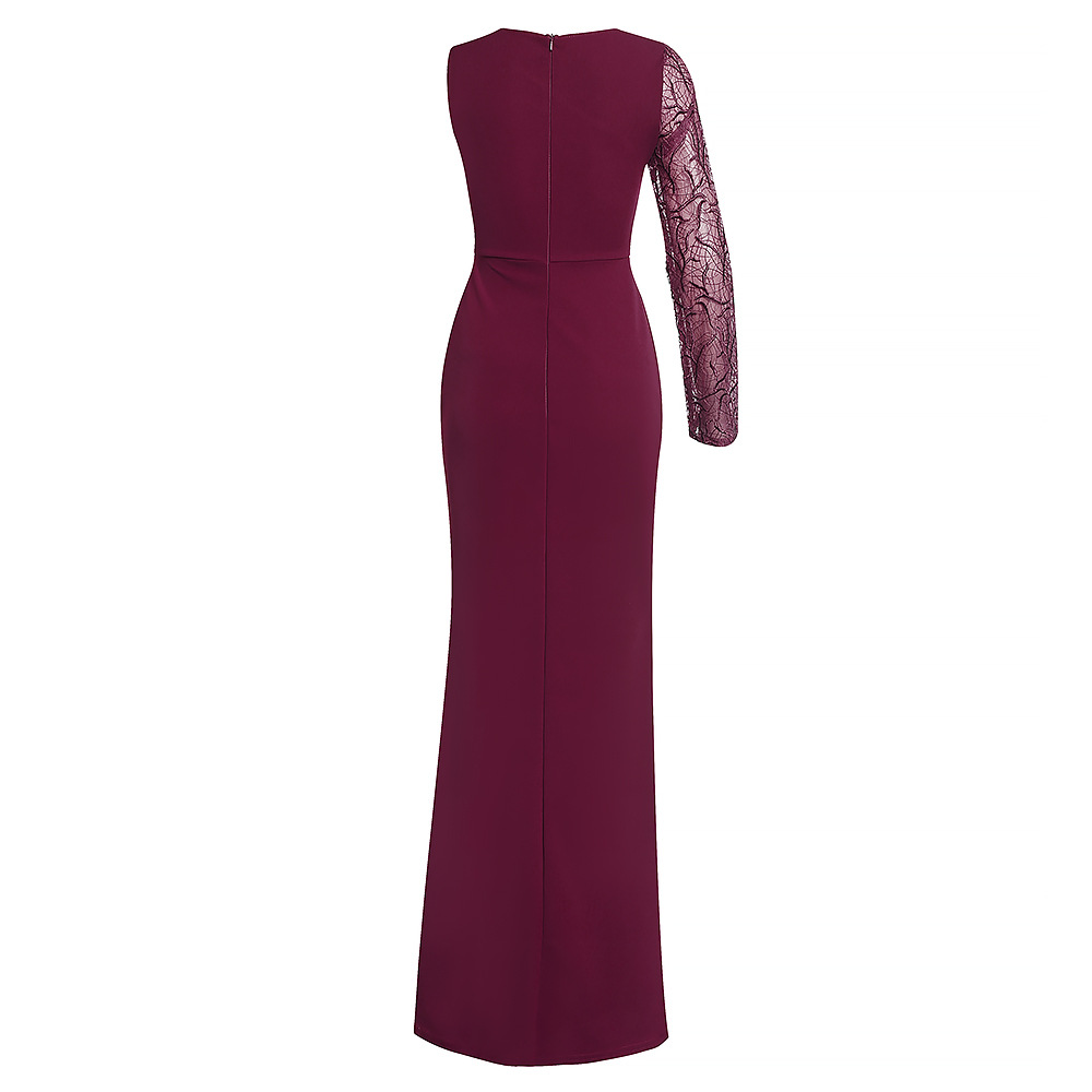 African large women's dress express temperament slim asymmetric lace sleeve dress fishtail long evening dress