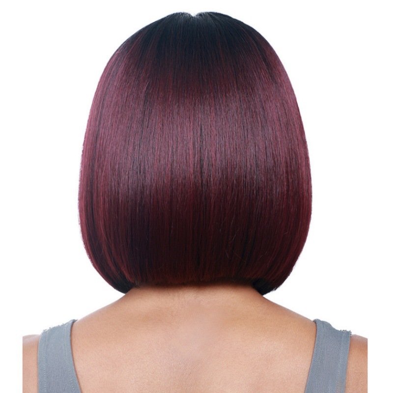 Women's split Bobo head style chemical fiber hair dyeing black gradient wine red short hair set