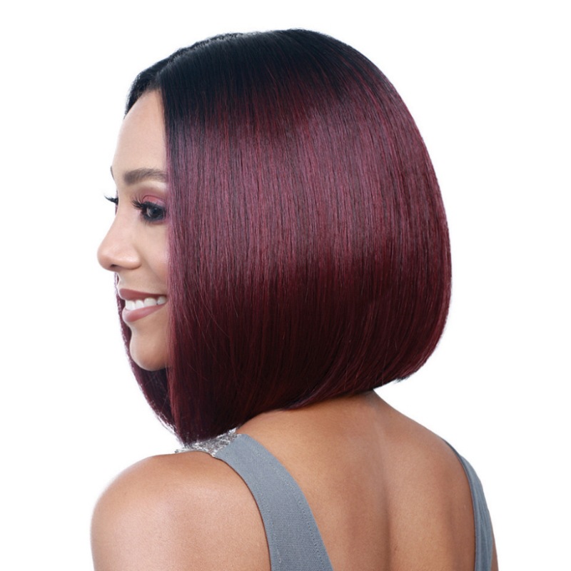 Women's split Bobo head style chemical fiber hair dyeing black gradient wine red short hair set