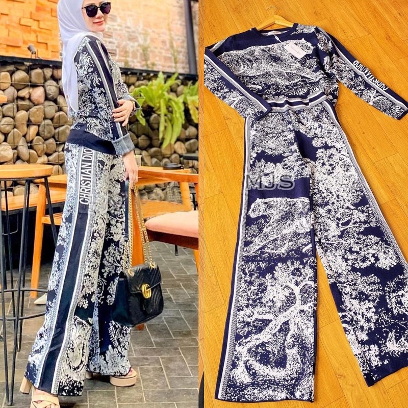 Muslim Vintage jungle pattern knitted set Middle East Dubai fashion women's wear