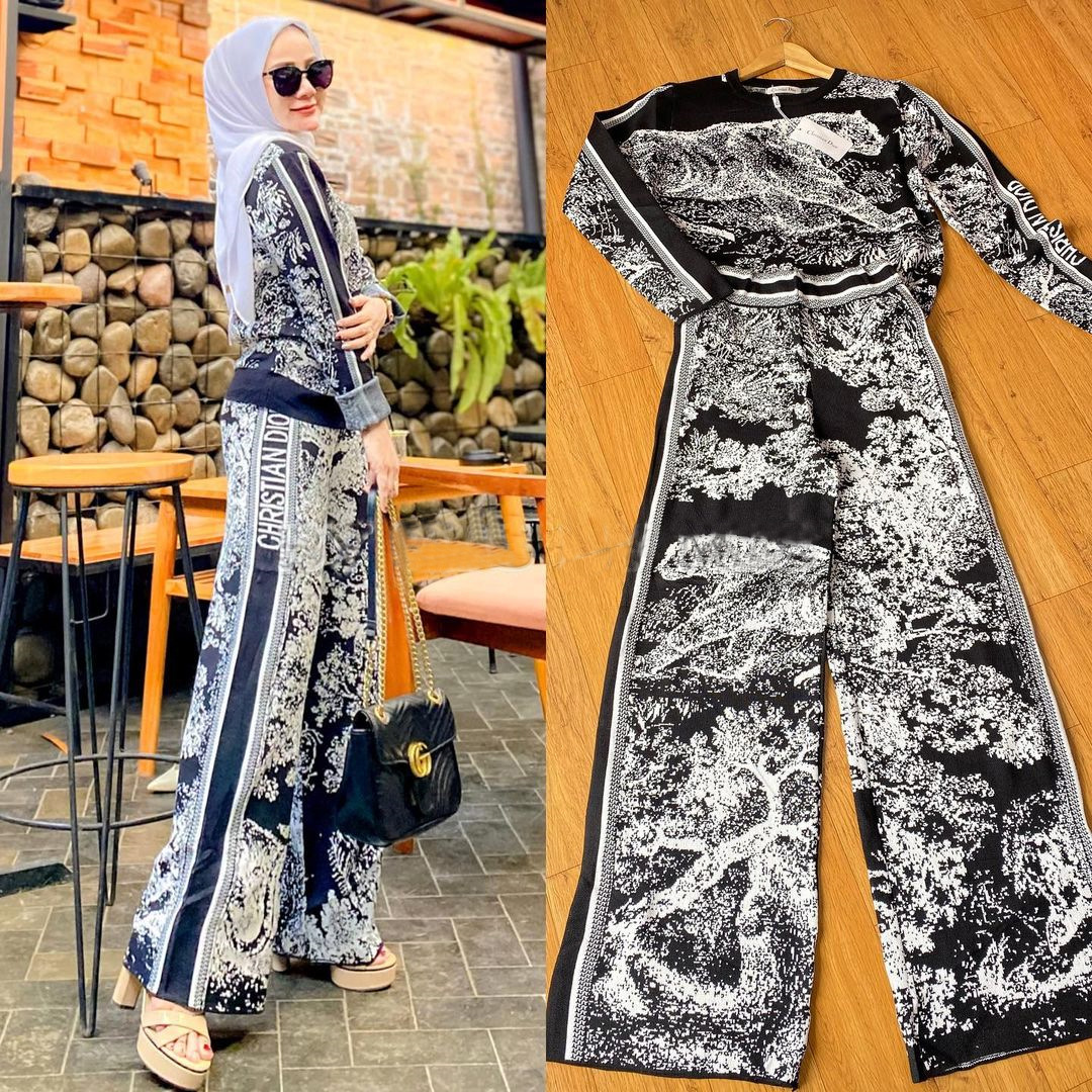 Muslim Vintage jungle pattern knitted set Middle East Dubai fashion women's wear