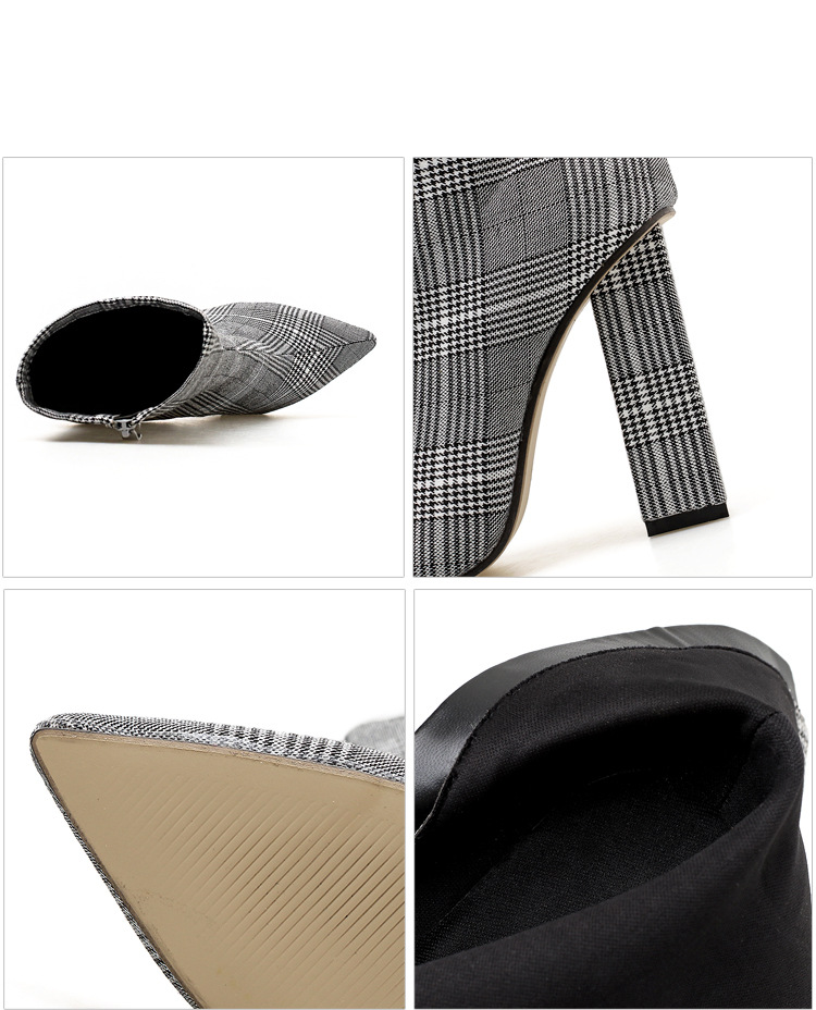 Women's high heels boots winter new pointed Plaid thick high heels winter boots