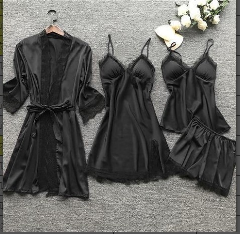 Women's sexy home clothes, Nightgown, sexy pajamas, four piece set, suspender nightdress suit