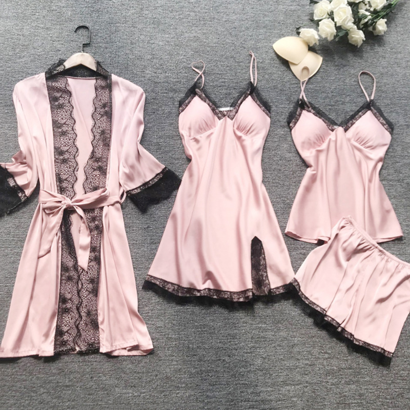 Women's sexy home clothes, Nightgown, sexy pajamas, four piece set, suspender nightdress suit