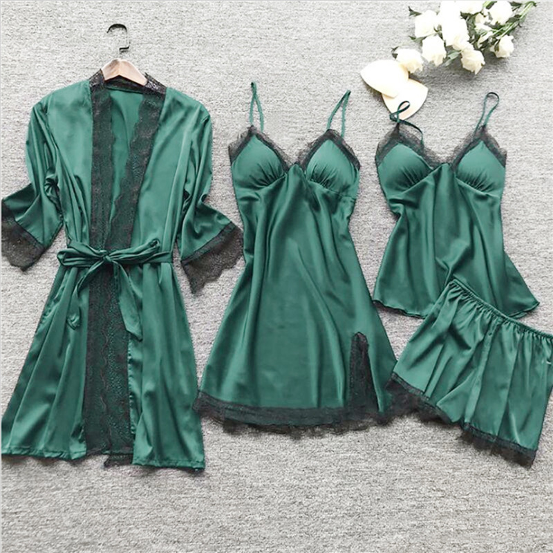 Women's sexy home clothes, Nightgown, sexy pajamas, four piece set, suspender nightdress suit