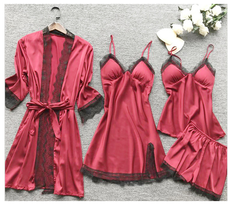 Women's sexy home clothes, Nightgown, sexy pajamas, four piece set, suspender nightdress suit