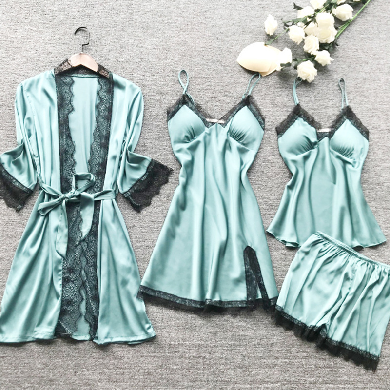 Women's sexy home clothes, Nightgown, sexy pajamas, four piece set, suspender nightdress suit