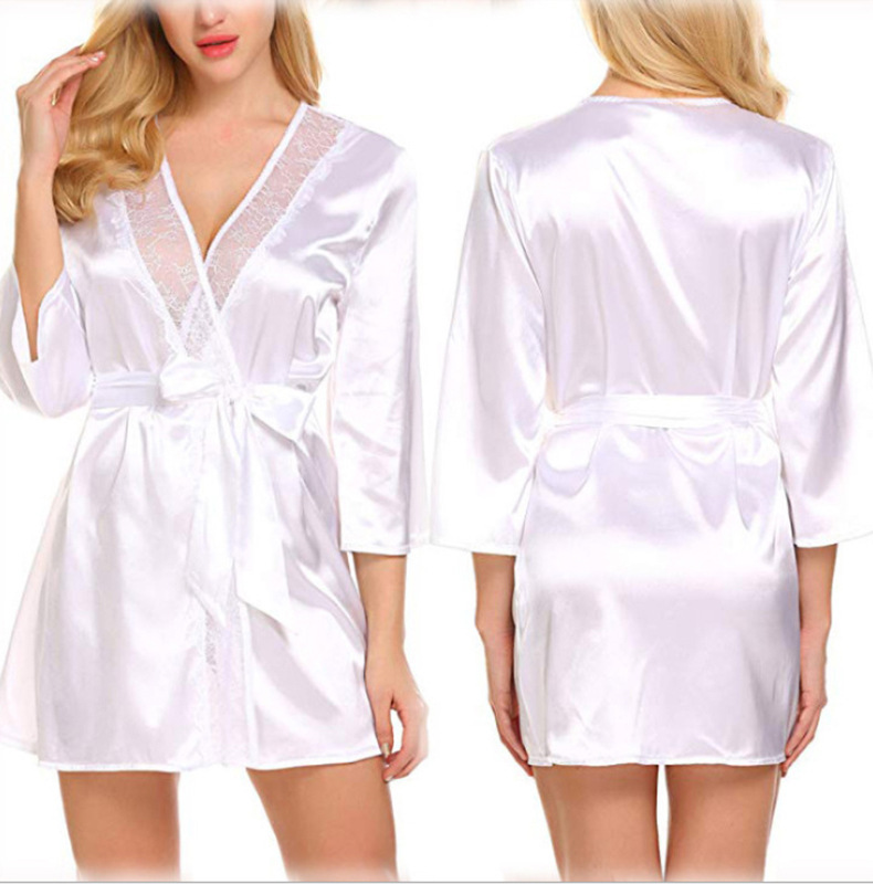 Sexy underwear uniform temptation lace coat bathrobe pajamas V-neck thin three piece set cardigan