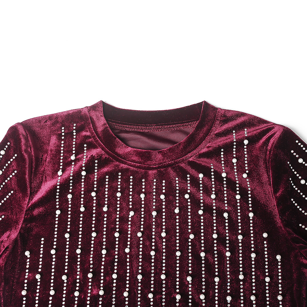 Large two piece skirt suit heavy industry nail bead flannel fashion casual T-shirt + Hip Wrap Skirt African dress