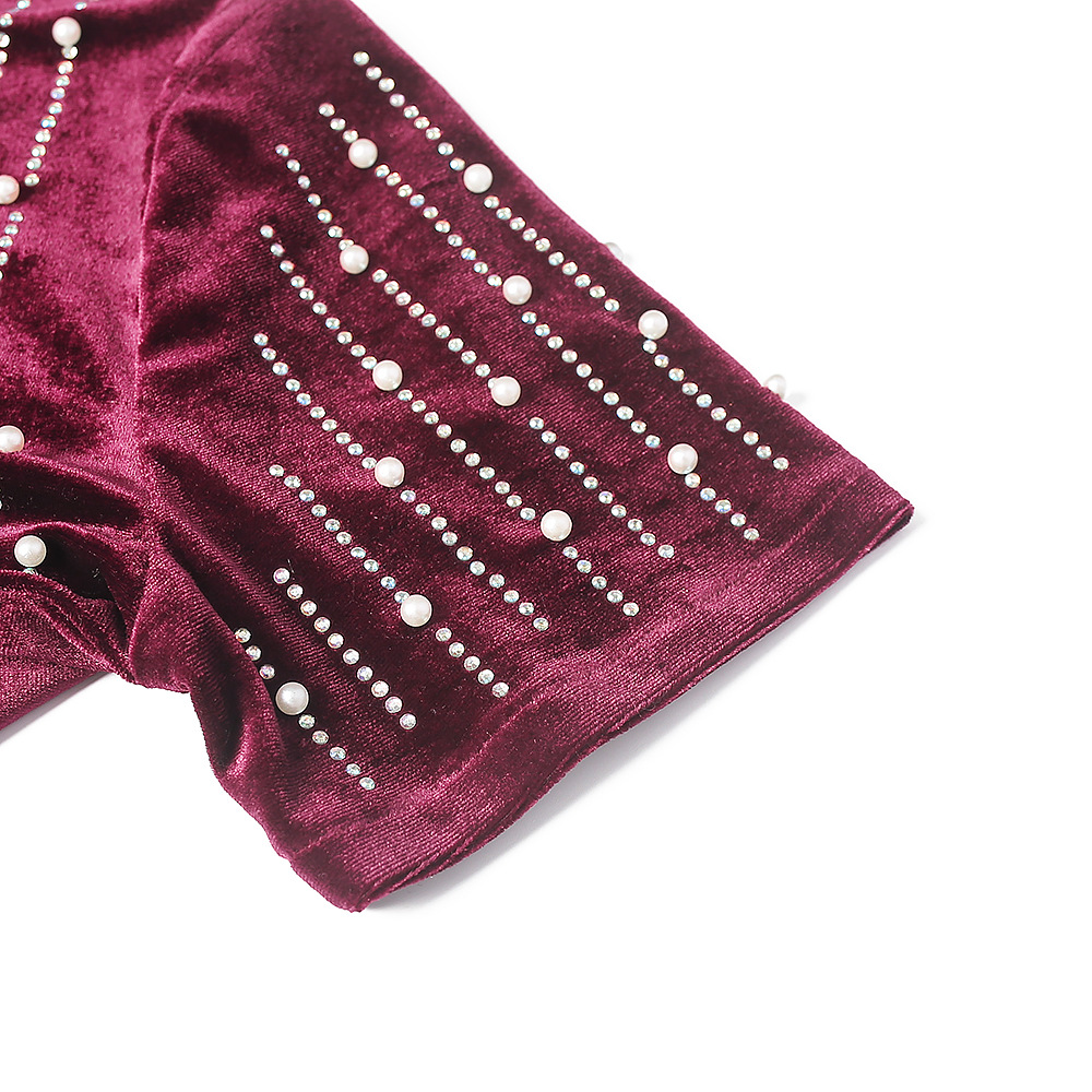 Large two piece skirt suit heavy industry nail bead flannel fashion casual T-shirt + Hip Wrap Skirt African dress