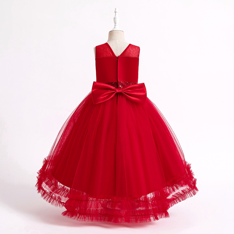 New girls' dress Princess Dress sleeveless trailing mesh flower fluffy dress long dress piano show dress