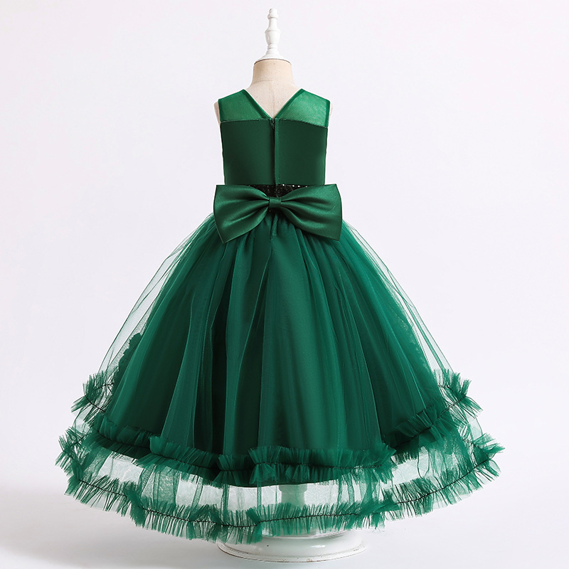 New girls' dress Princess Dress sleeveless trailing mesh flower fluffy dress long dress piano show dress