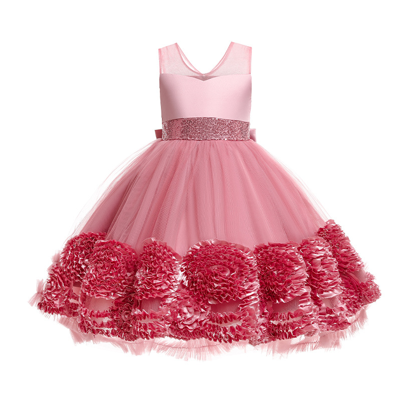 New girls' dress Princess Dress sleeveless trailing mesh flower fluffy dress long dress piano show dress