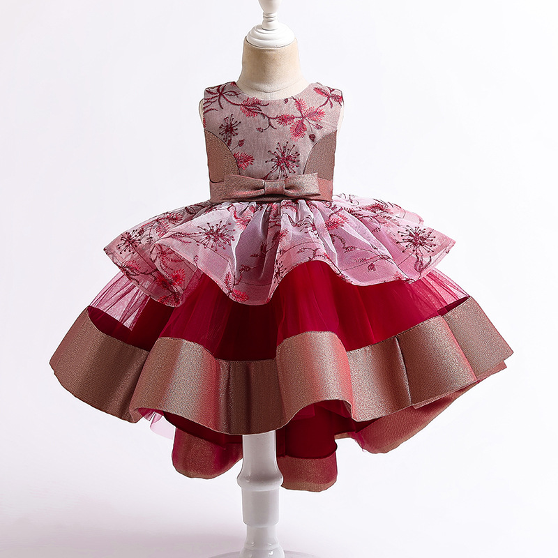 New girls' tail Princess Dress Girls' dress flower girl wedding dress mesh cake pengpengzi piano dress dress