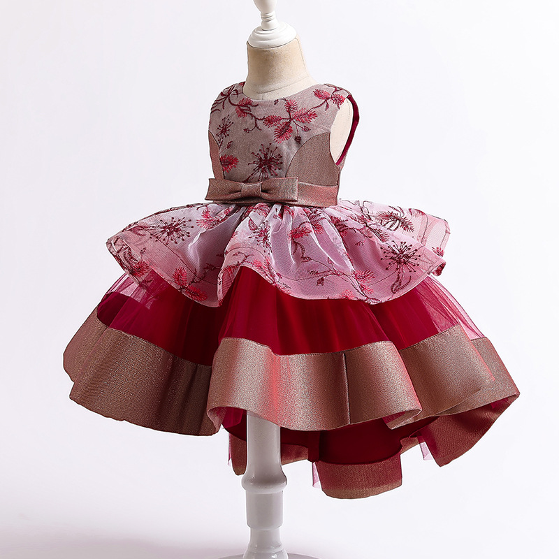 New girls' tail Princess Dress Girls' dress flower girl wedding dress mesh cake pengpengzi piano dress dress