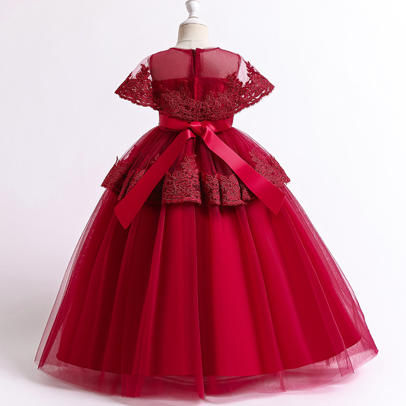 New girls' wedding dress embroidered small shawl princess dress flower girl lotus leaf skirt long skirt host performance dress