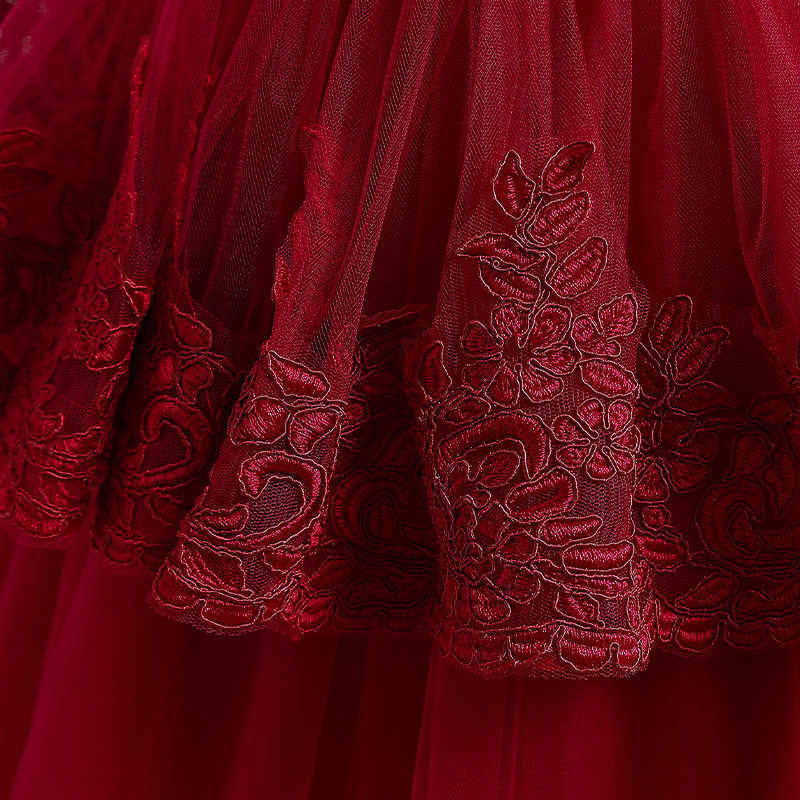 New girls' wedding dress embroidered small shawl princess dress flower girl lotus leaf skirt long skirt host performance dress