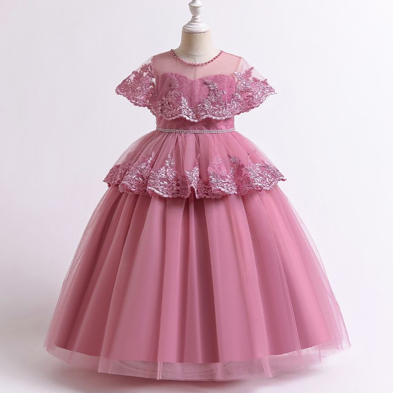 New girls' wedding dress embroidered small shawl princess dress flower girl lotus leaf skirt long skirt host performance dress