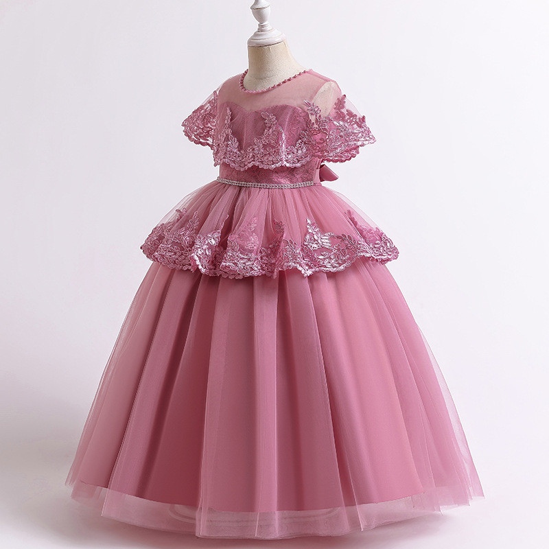 New girls' wedding dress embroidered small shawl princess dress flower girl lotus leaf skirt long skirt host performance dress