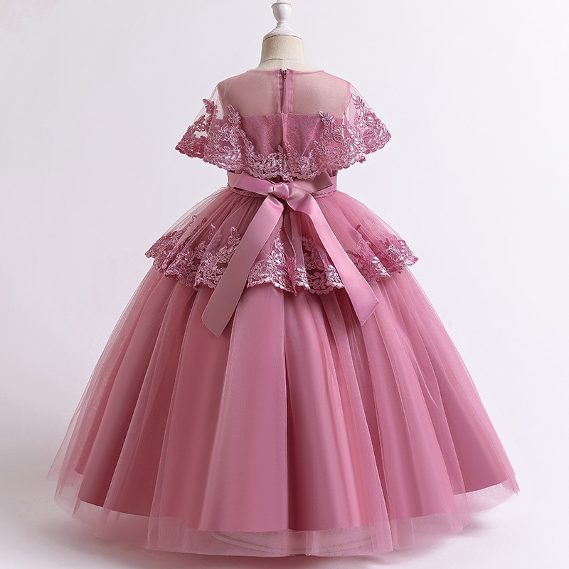 New girls' wedding dress embroidered small shawl princess dress flower girl lotus leaf skirt long skirt host performance dress
