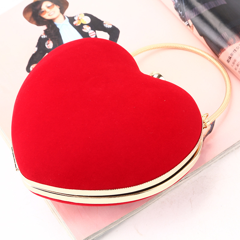 Heart shaped Dinner Bag pure handmade suede hand bag simple women's banquet bag with arm clutch bag