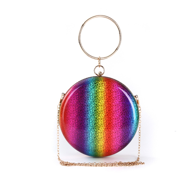 Portable Dinner Bag European and American cross-border round evening bag holding clutch rainbow element small round bag