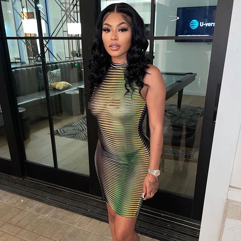 Qy21201 wheat mesh vest dress women's fashion temperament Hip Wrap chest one-step skirt dress