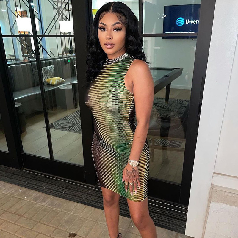 Qy21201 wheat mesh vest dress women's fashion temperament Hip Wrap chest one-step skirt dress