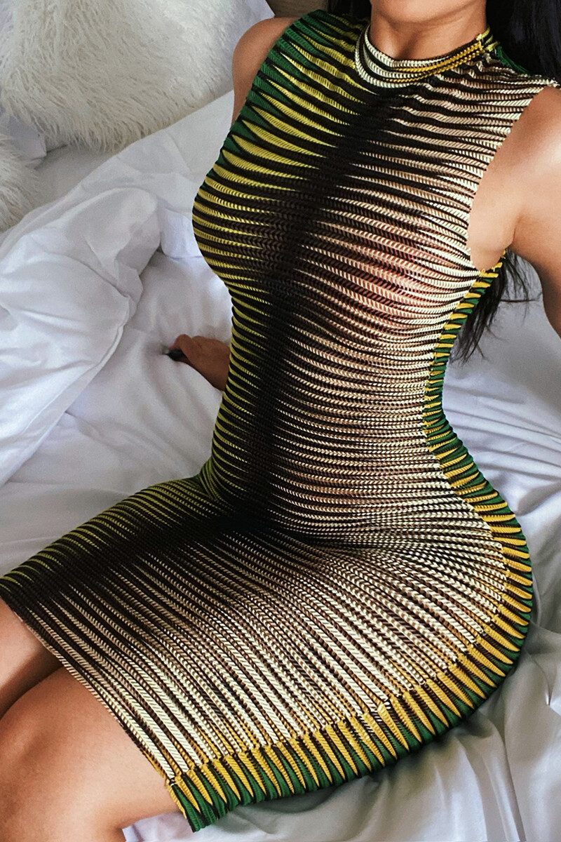 Qy21201 wheat mesh vest dress women's fashion temperament Hip Wrap chest one-step skirt dress