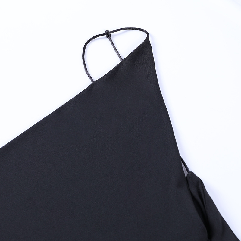 21521pv Small suspender skirt women's new temperament commuter solid color large V-Neck long dress