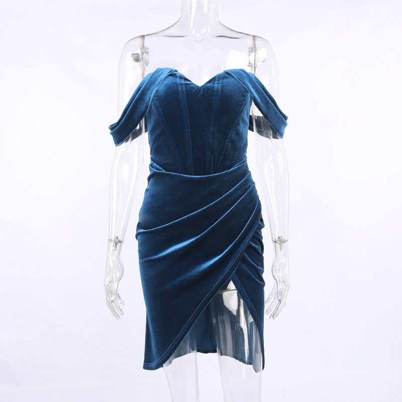 Jy21546 Autumn Korean velvet sexy split dress dress womanly evening dress