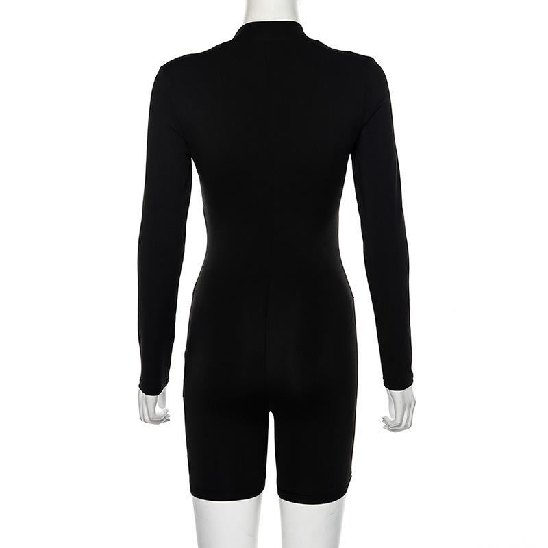 2022  Summer women's new reflective stitching long sleeve high waist tight zipper casual one-piece pants