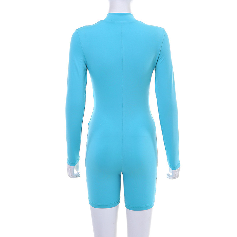 2022  Summer women's new reflective stitching long sleeve high waist tight zipper casual one-piece pants