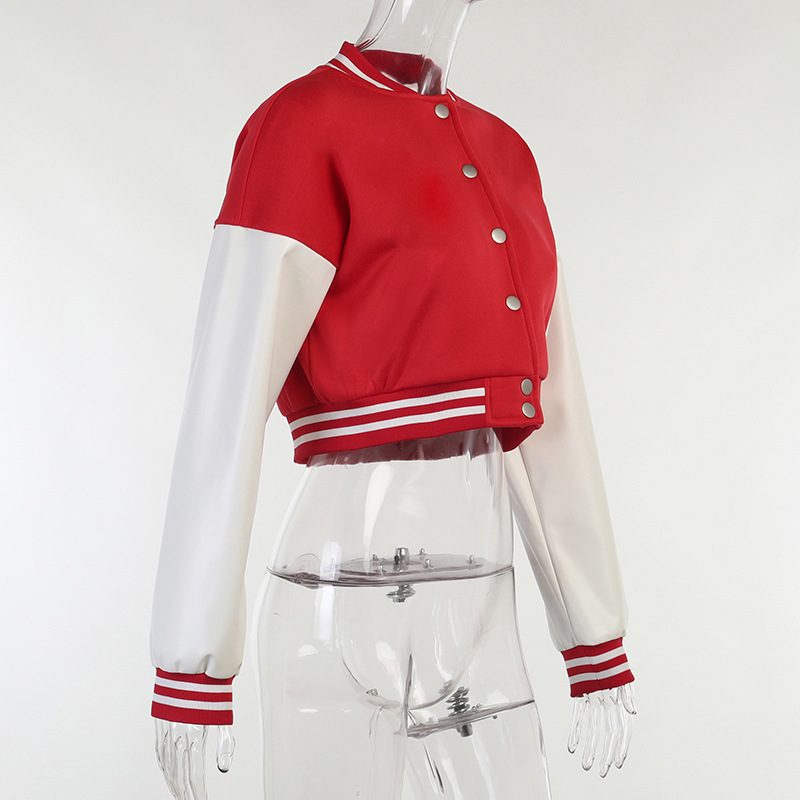 2022 Autumn winter new women's single breasted slim fit jacket Pu splicing long sleeve Baseball Jacket Women's jacket