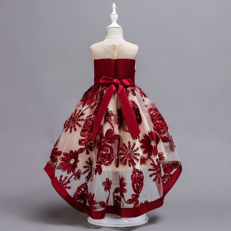 Children's dress three-dimensional embroidered tail Princess Dress banquet birthday performance dress multi-level mesh lovely dress