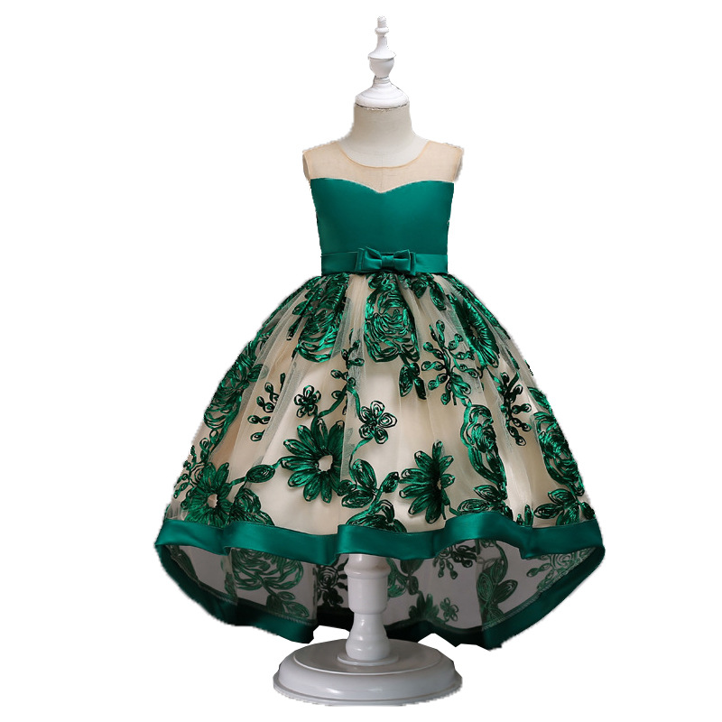 Children's dress three-dimensional embroidered tail Princess Dress banquet birthday performance dress multi-level mesh lovely dress