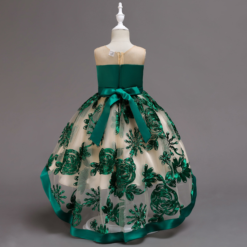 Children's dress three-dimensional embroidered tail Princess Dress banquet birthday performance dress multi-level mesh lovely dress