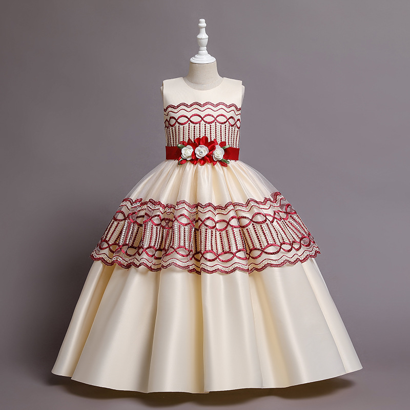 New Satin Princess Dress middle and large children's dress host piano group performance dress banquet evening dress