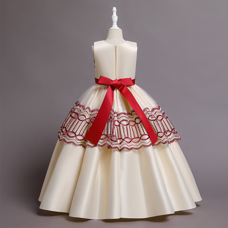 New Satin Princess Dress middle and large children's dress host piano group performance dress banquet evening dress