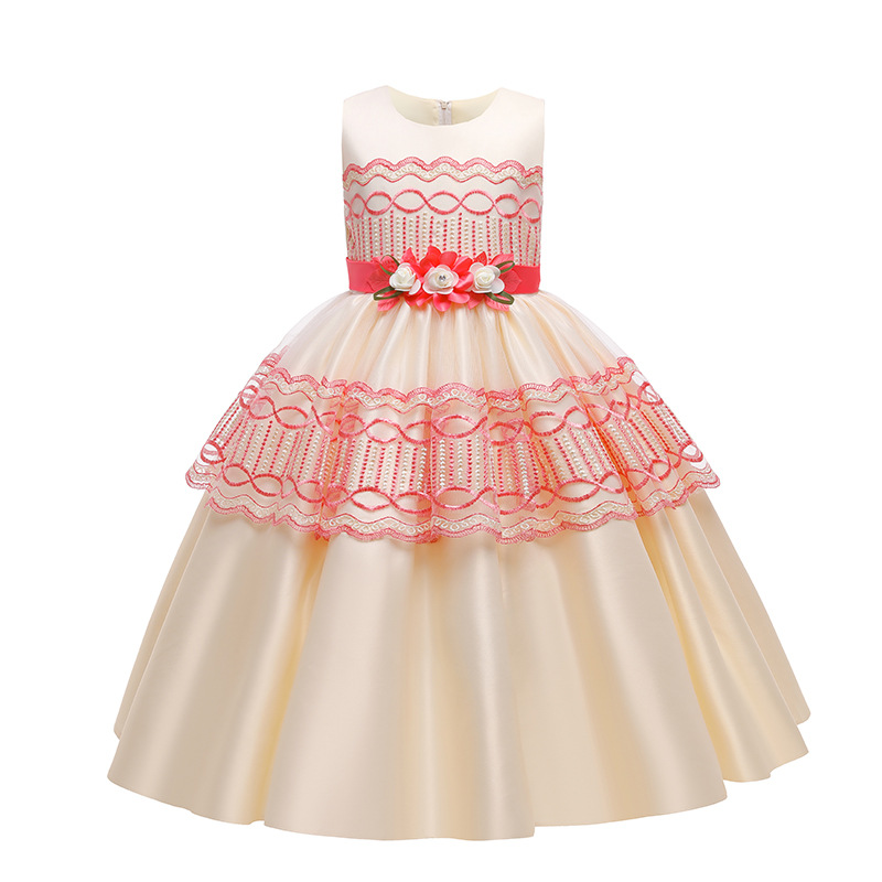 New Satin Princess Dress middle and large children's dress host piano group performance dress banquet evening dress