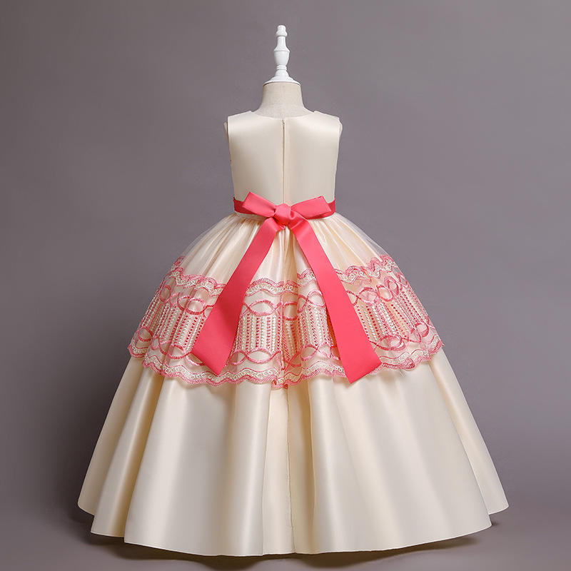 New Satin Princess Dress middle and large children's dress host piano group performance dress banquet evening dress